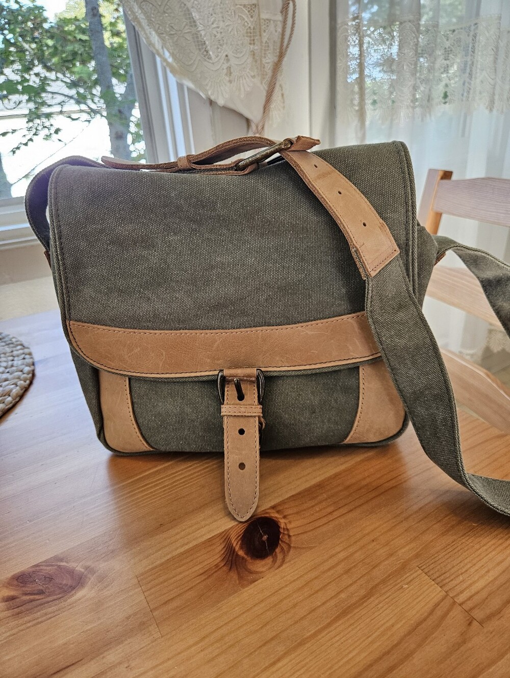 LL Bean Canvas Leather Messenger Bag